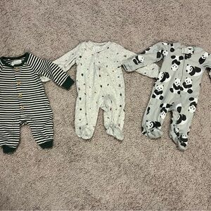 Carter's Striped Black and Gray Panda Footies Set